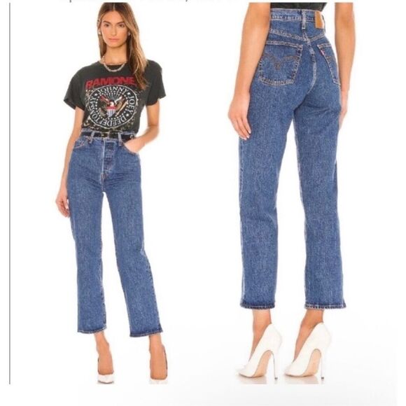 Levi’s Ribcage straight ankle W26 L27 button fly blue jeans - Picture 1 of 10